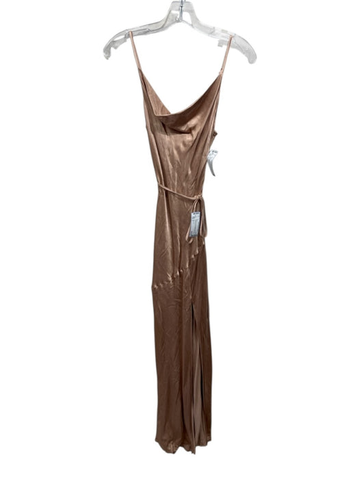 Shona Joy Size 4 Peach Pink Lenzing Blend Satin Spaghetti Strap Front Slit Dress Peach Pink / 4