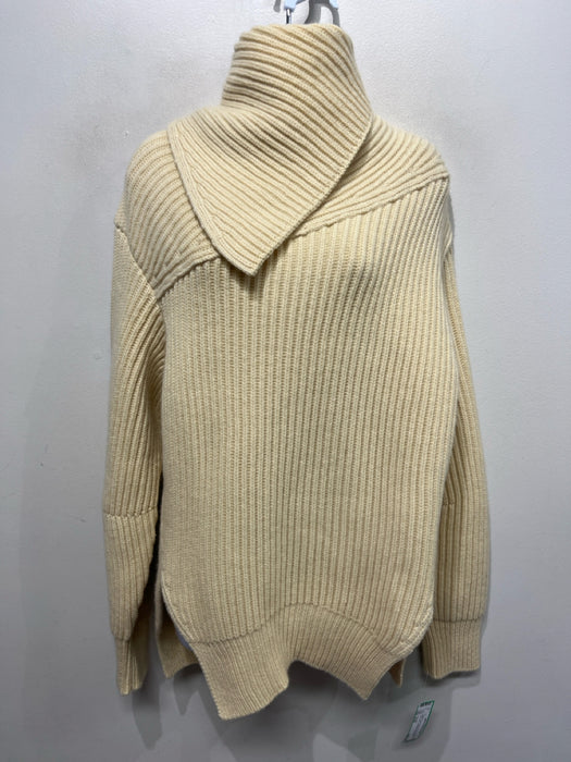 Jil Sander Size S/34 Butter Yellow Wool Rib Knit Asymetric Cowl neck Sweater
