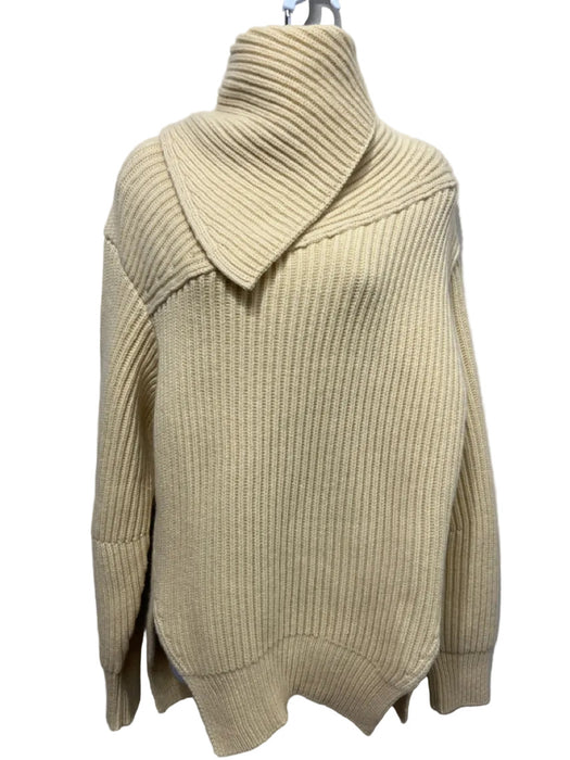 Jil Sander Size S/34 Butter Yellow Wool Rib Knit Asymetric Cowl neck Sweater