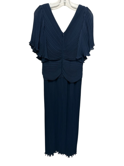 Tadashi Shoji Size 8 Navy Blue Polyester Micropleat Crinkle V Neck Gown Navy Blue / 8