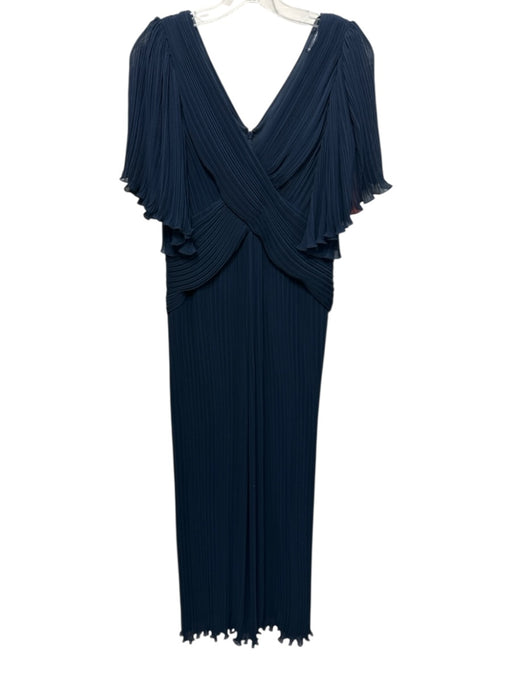 Tadashi Shoji Size 8 Navy Blue Polyester Micropleat Crinkle V Neck Gown Navy Blue / 8