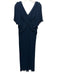 Tadashi Shoji Size 8 Navy Blue Polyester Micropleat Crinkle V Neck Gown Navy Blue / 8