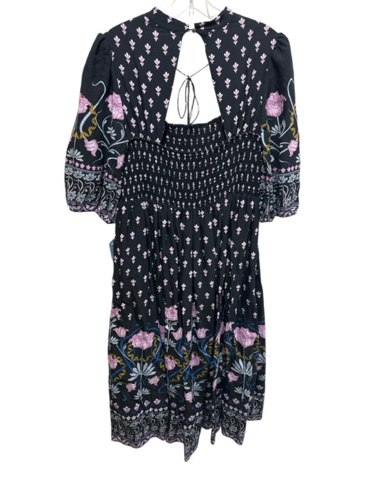 By Anthropologie Size Medium Black, Pink, Blue Viscose Blend Floral Dress Black, Pink, Blue / Medium