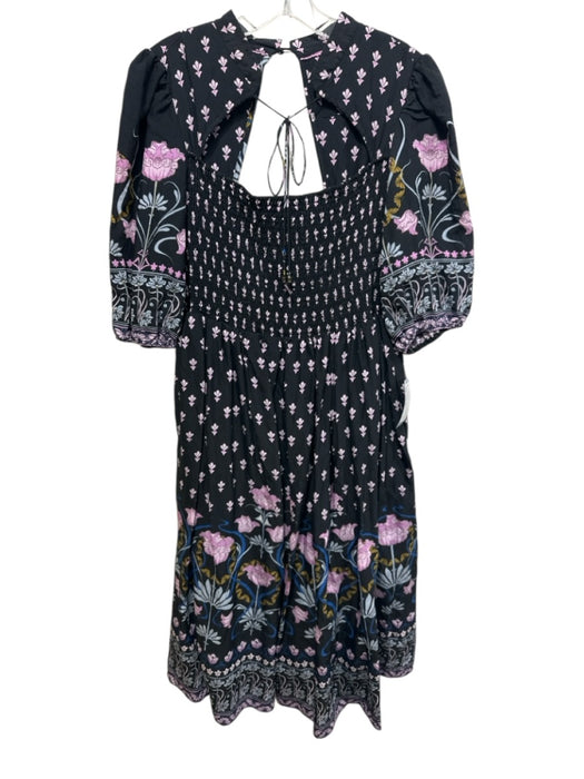 By Anthropologie Size Medium Black, Pink, Blue Viscose Blend Floral Dress Black, Pink, Blue / Medium