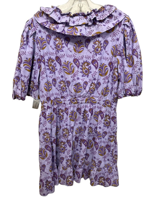 RAHI Size XL Purple & Yellow Cotton Short Puff Sleeve Floral Tiered Dress Purple & Yellow / XL