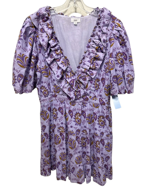 RAHI Size XL Purple & Yellow Cotton Short Puff Sleeve Floral Tiered Dress Purple & Yellow / XL