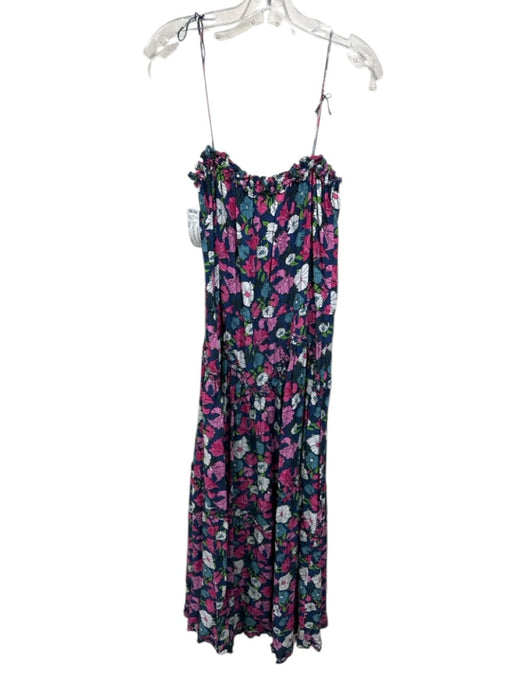 S/W/F Size Large Blue, Pink, Green Rayon Tie Straps Floral Ruffles Maxi Dress Blue, Pink, Green / Large