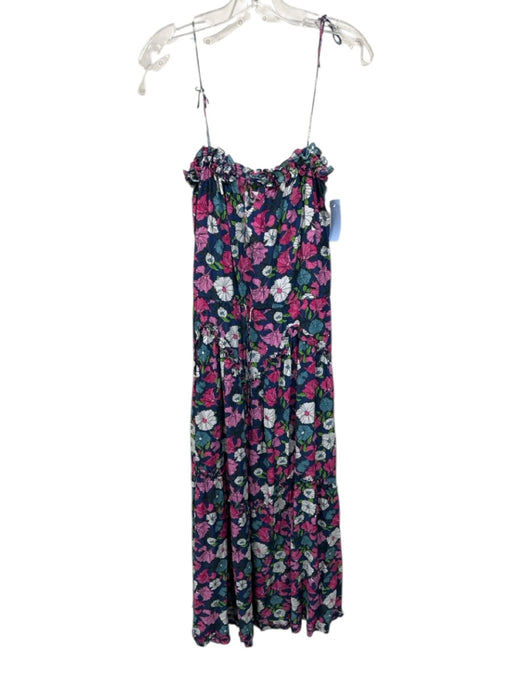 S/W/F Size Large Blue, Pink, Green Rayon Tie Straps Floral Ruffles Maxi Dress Blue, Pink, Green / Large