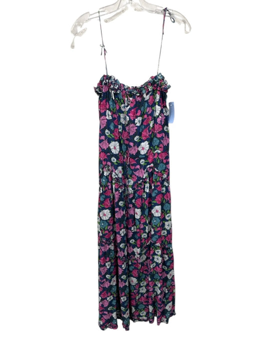 S/W/F Size Large Blue, Pink, Green Rayon Tie Straps Floral Ruffles Maxi Dress Blue, Pink, Green / Large