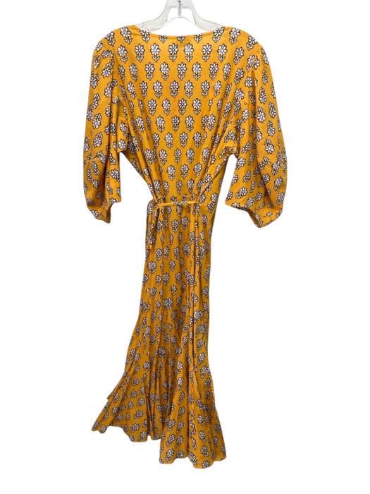 Rhode Size XS Yellow, White, Black Organic Cotton Short Puff Sleeve Floral Dress Yellow, White, Black / XS