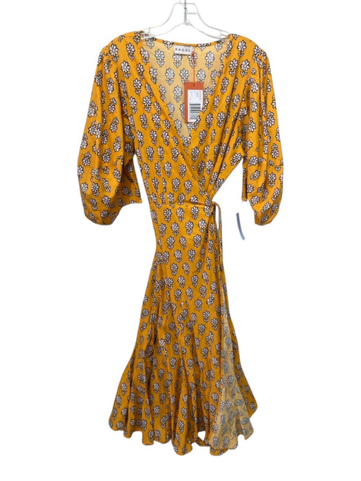 Rhode Size XS Yellow, White, Black Organic Cotton Short Puff Sleeve Floral Dress Yellow, White, Black / XS