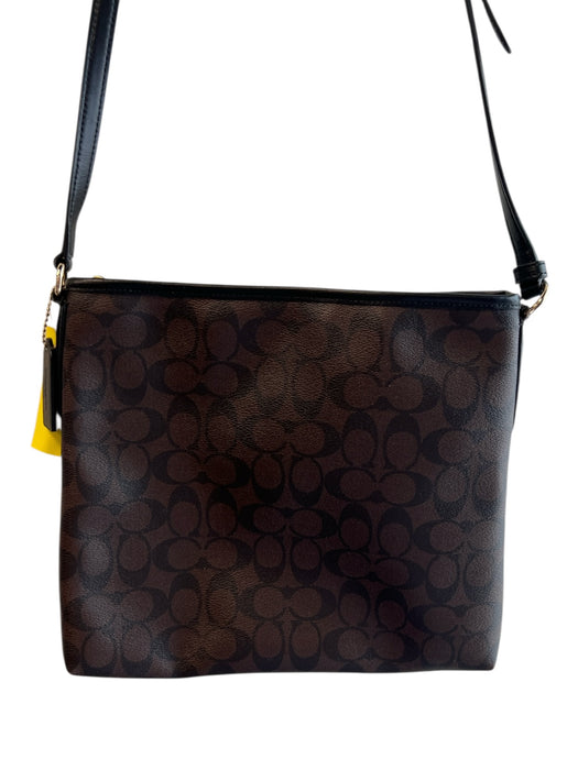 Coach Brown Black Leather Gold hardware Coach print Zip closure Cross Body Bag Brown Black