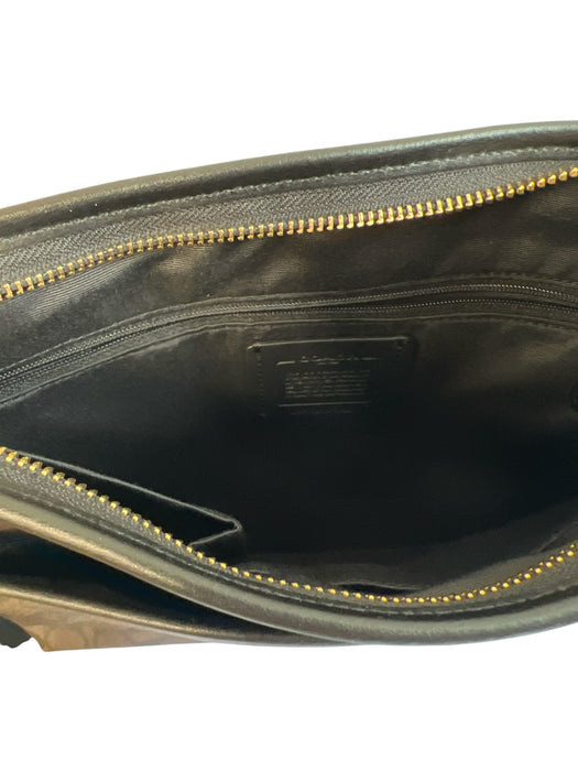Coach Brown Black Leather Gold hardware Coach print Zip closure Cross Body Bag Brown Black