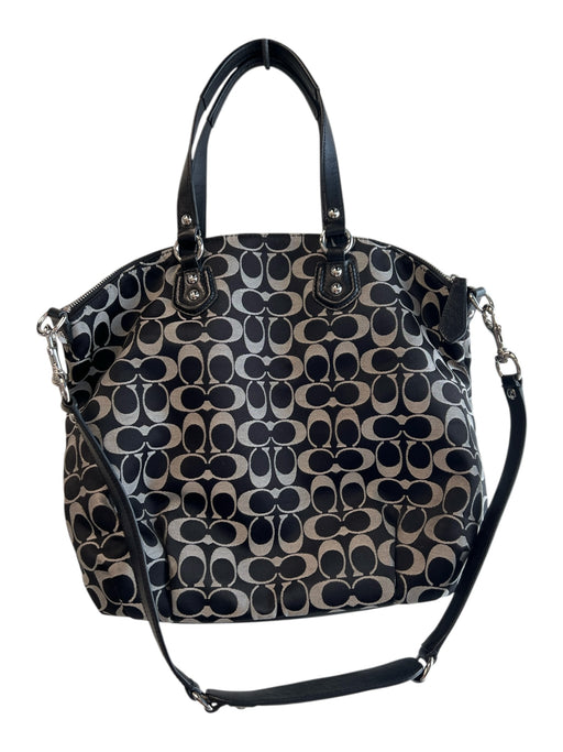 Coach Black & Grey Leather Silver Hardware Coach print Tote Bag Black & Grey