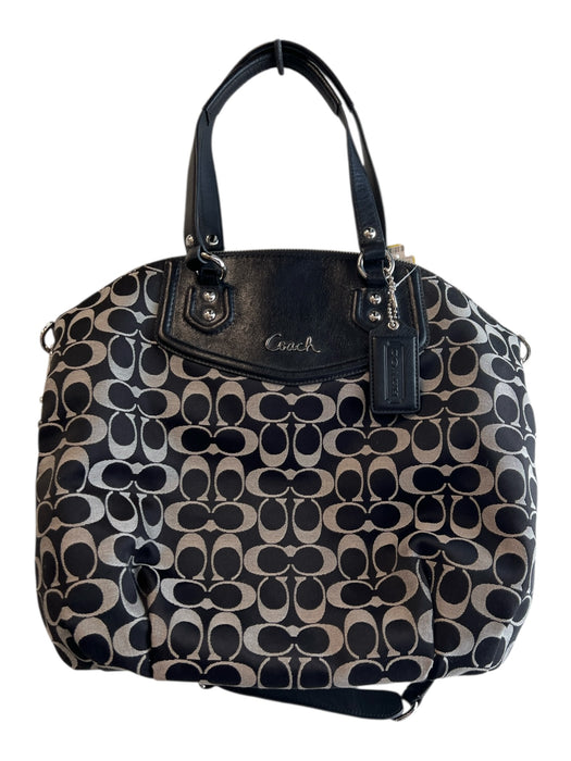 Coach Black & Grey Leather Silver Hardware Coach print Tote Bag Black & Grey