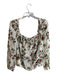 Reformation Size 12 White & Green Viscose Long Sleeve Floral Print Back Tie Top White & Green / 12