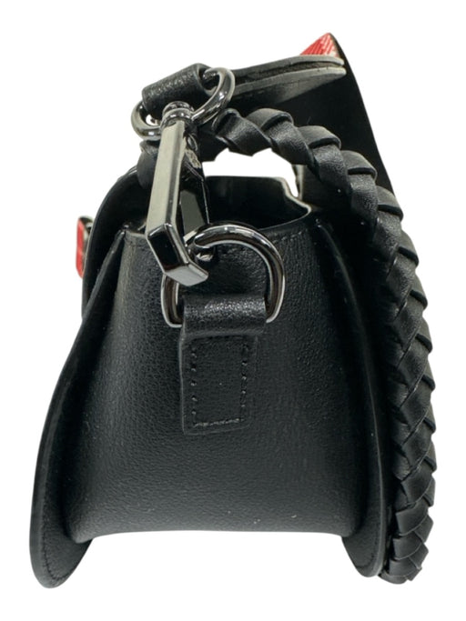 Oryany Black, White, Red Leather Braided Trim Plaid Flap Crossbody Bag Black, White, Red / Small