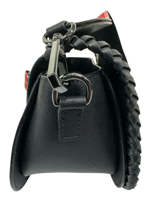 Oryany Black, White, Red Leather Braided Trim Plaid Flap Crossbody Bag Black, White, Red / Small