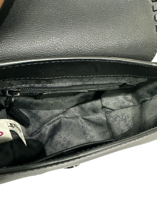 Oryany Black, White, Red Leather Braided Trim Plaid Flap Crossbody Bag Black, White, Red / Small