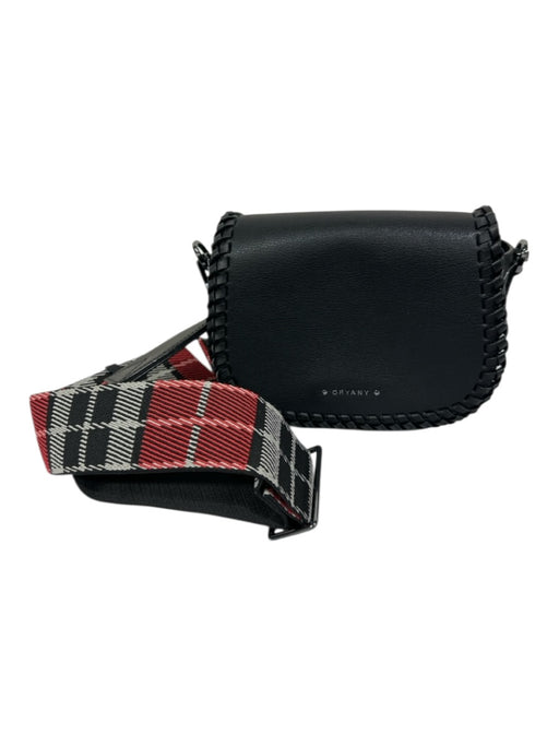 Oryany Black, White, Red Leather Braided Trim Plaid Flap Crossbody Bag Black, White, Red / Small