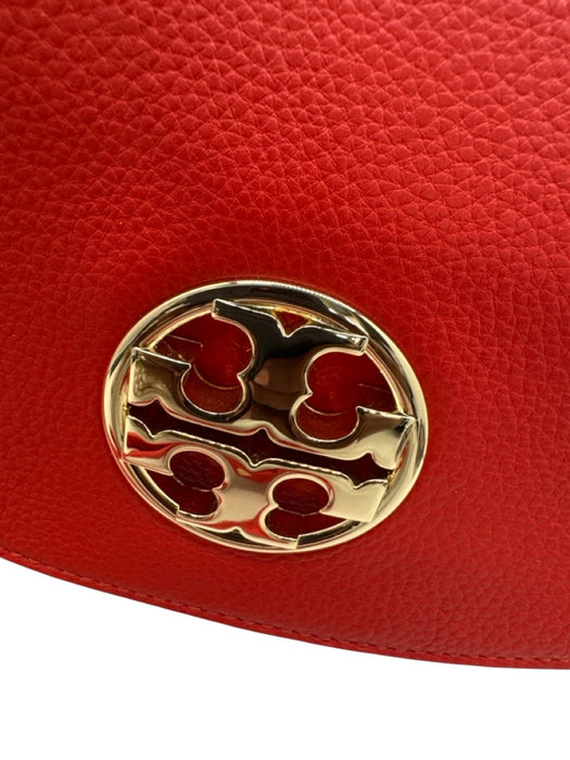 Tory Burch Orange Pebbled Leather Gold Tone Hardware Flap Adjustable Strap Bag Orange / Small