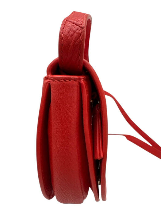 Tory Burch Orange Pebbled Leather Gold Tone Hardware Flap Adjustable Strap Bag Orange / Small