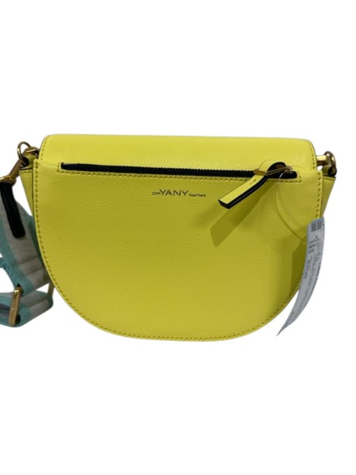 Oryany Yellow, Blue, Gray Leather Gold Tone Hardware Stripe Flap Bag Yellow, Blue, Gray / Small