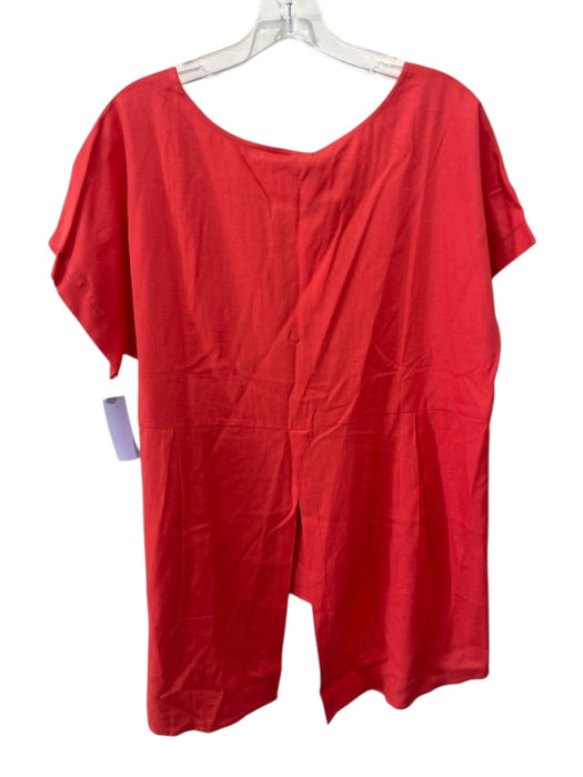 Ruti Size S/M Coral Red Linen Short Sleeve Scoop Neck Split Back Tunic Top Coral Red / S/M