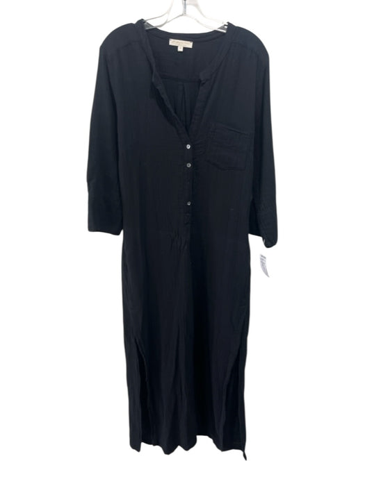Everyday Ritual Size M Black Cotton Gauze Long Sleeve Buttons Midi Dress Black / M