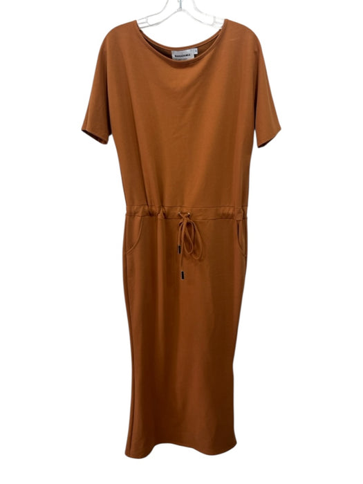 Makadamia Size 38 Orange Brown Cotton & Polyester Short Sleeve Cinch Waist Dress Orange Brown / 38