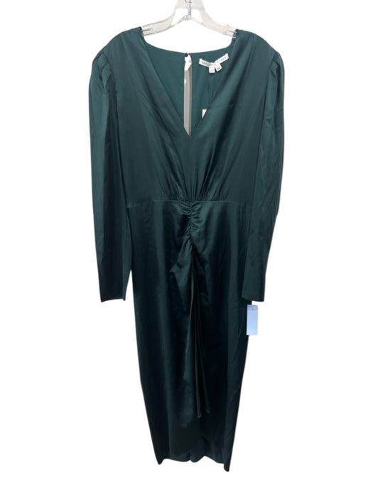 Veronica Beard Size 10 Emerald Green Silk & Spandex Long puff sleeve Midi Dress Emerald Green / 10