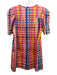 Crosby Size L Pink, White, Multi Cotton Short Sleeve Gingham V Neck Mini Dress Pink, White, Multi / L