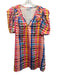 Crosby Size L Pink, White, Multi Cotton Short Sleeve Gingham V Neck Mini Dress Pink, White, Multi / L