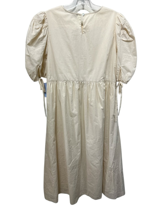 En Saison Size M Beige Cotton Keyhole Back Midi Poplin Puff 1/2 Sleeve Dress Beige / M