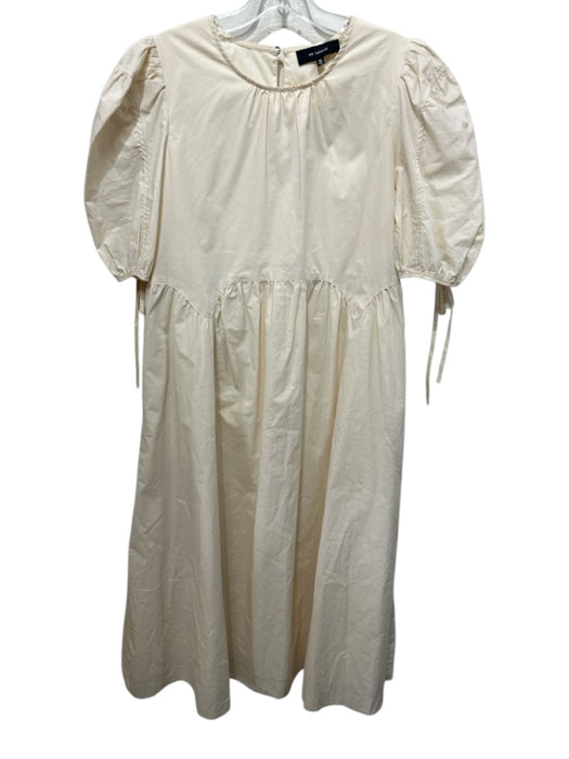 En Saison Size M Beige Cotton Keyhole Back Midi Poplin Puff 1/2 Sleeve Dress Beige / M