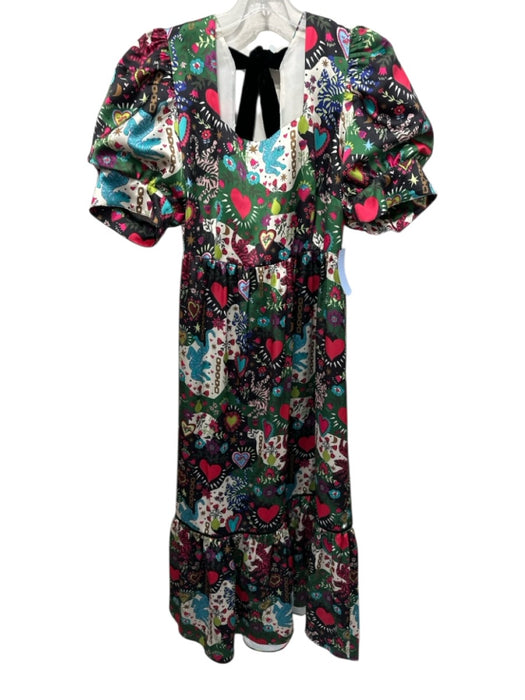 Crosby Size L Green & Multi Polyester Keyhole Back Square Neck Maxi Dress Green & Multi / L