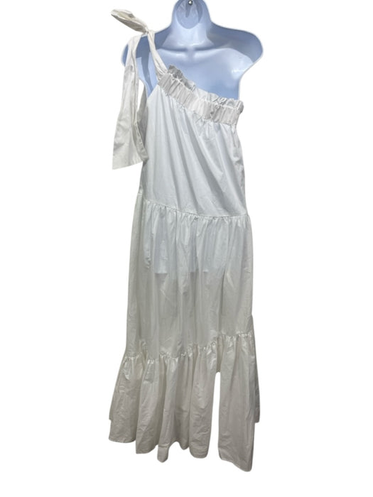 Petal + Pup Size M White Cotton Tie Detail One Shoulder Elastic Top Tiered Dress White / M