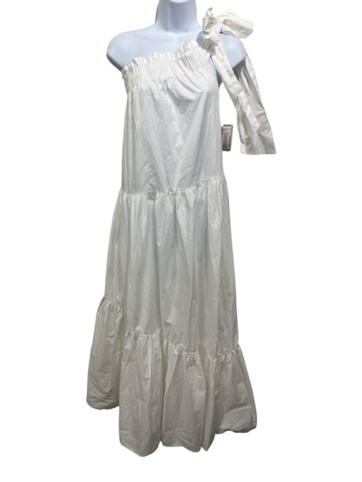 Petal + Pup Size M White Cotton Tie Detail One Shoulder Elastic Top Tiered Dress White / M