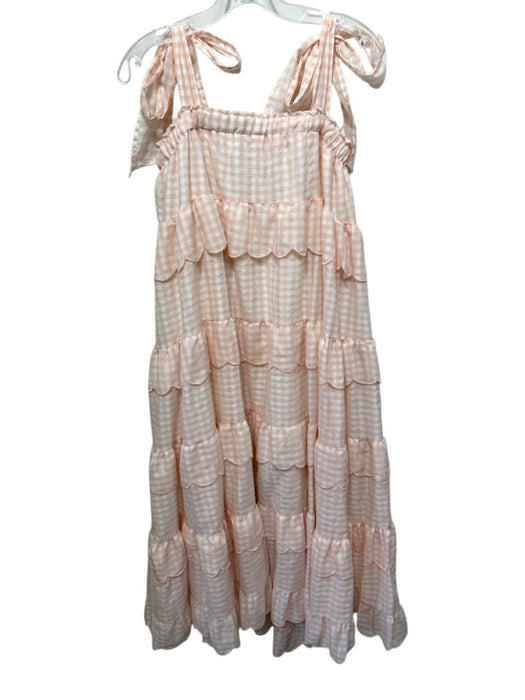 Mable Size ML Pink & White Polyester Gingham Scalloped Tie Shoulders Dress Pink & White / ML