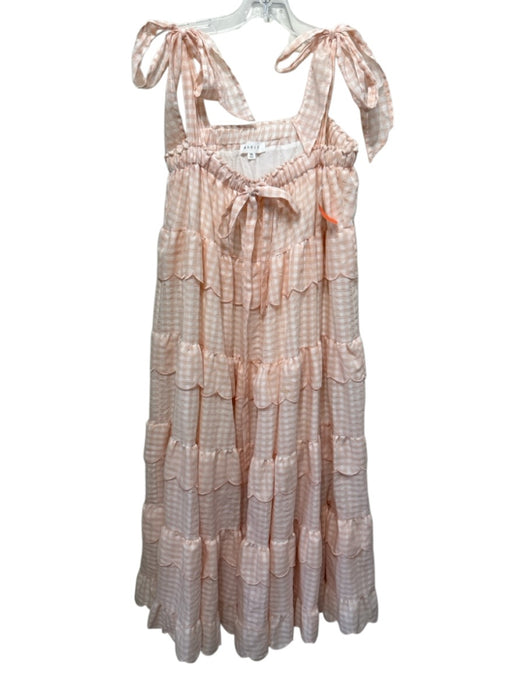 Mable Size ML Pink & White Polyester Gingham Scalloped Tie Shoulders Dress Pink & White / ML