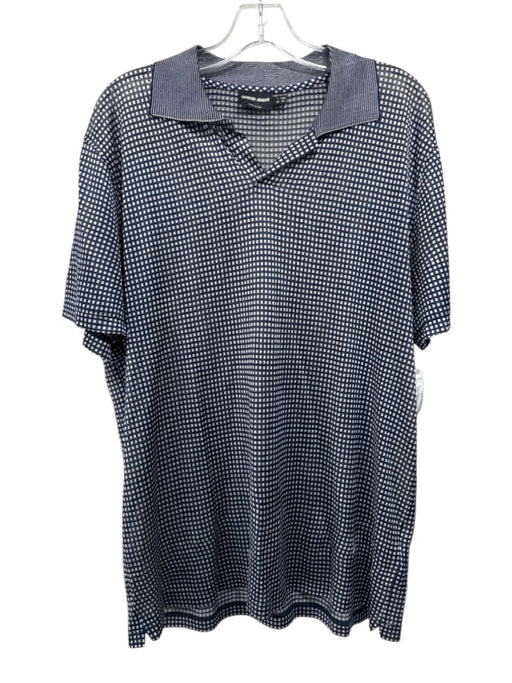 Armani Size L Navy & White Silk Squares Polo Men's Short Sleeve Navy & White / L