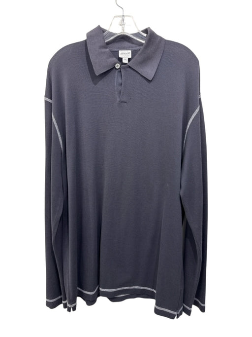 Armani Size XXL Gray Cotton Blend Solid Polo Men's Long Sleeve Shirt Gray / XXL