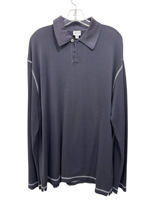 Armani Size XXL Gray Cotton Blend Solid Polo Men's Long Sleeve Shirt Gray / XXL