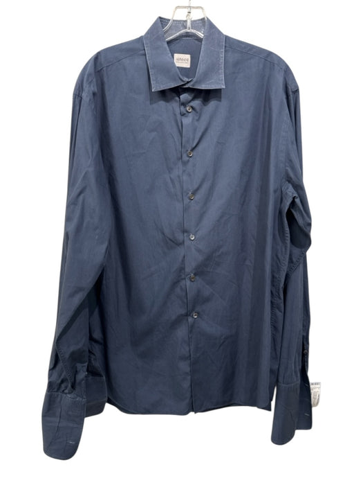 Armani AS IS Size L Blue Cotton Solid Button up Men's Long Sleeve Shirt Blue / L