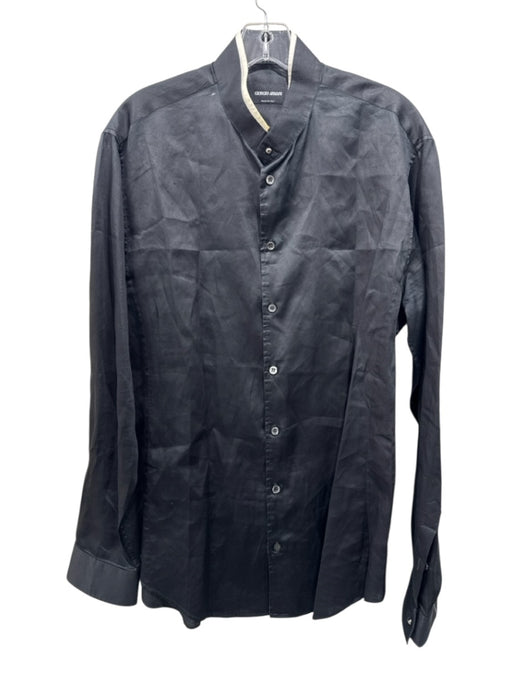 Armani Size Est L Black Cotton Solid Button Up Collar Detail Long Sleeve Shirt Black / Est L