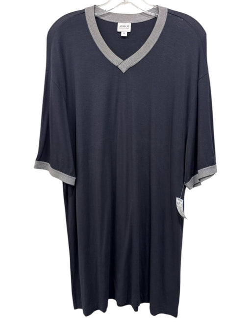 Armani AS IS Size XL Black Cotton Blend Solid V Neck Men's Short Sleeve Black / XL