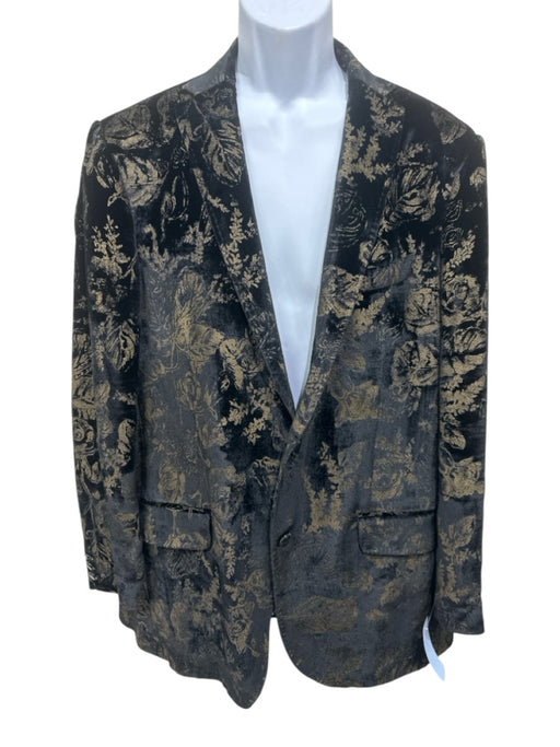 Etro black & gold Velour Floral 2 Button Men's Blazer black & gold / 58