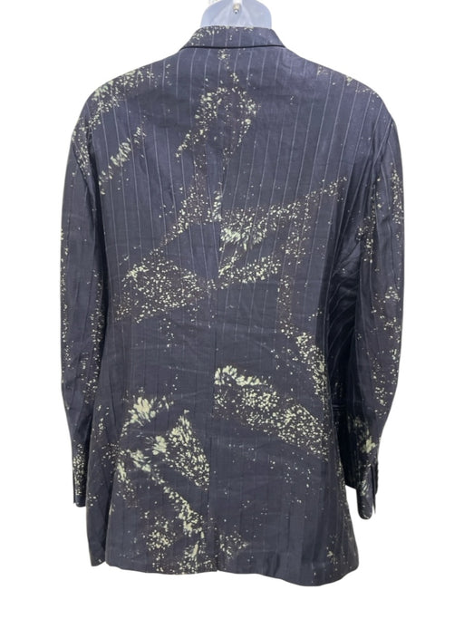 Armani Navy & Green Silk Blend Paint Detail Single Button Men's Blazer Navy & Green / 58