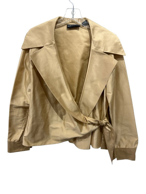 Dana Buchman Size 14 Yellow Silk Rhinestone Buckle Collared Wrap Front Jacket Yellow / 14