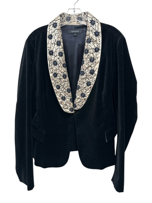 Karen Kane Size 14 Black & Cream Cotton Blend Velvet Beaded Collar Jacket Black & Cream / 14